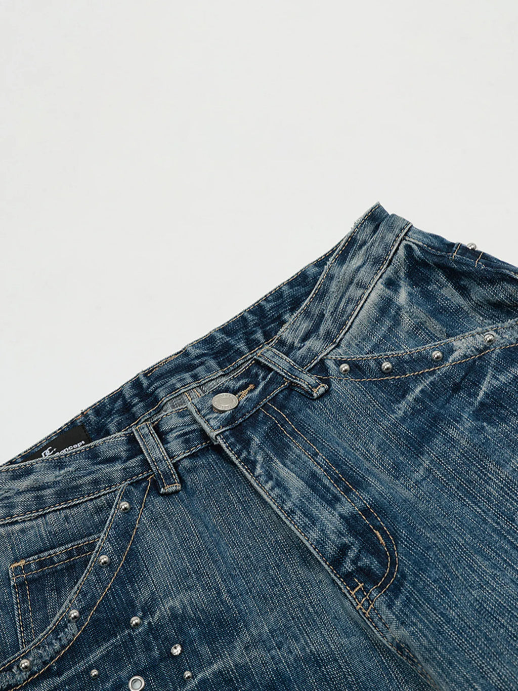 Men's Washed Straight Jeans with Studded Decor