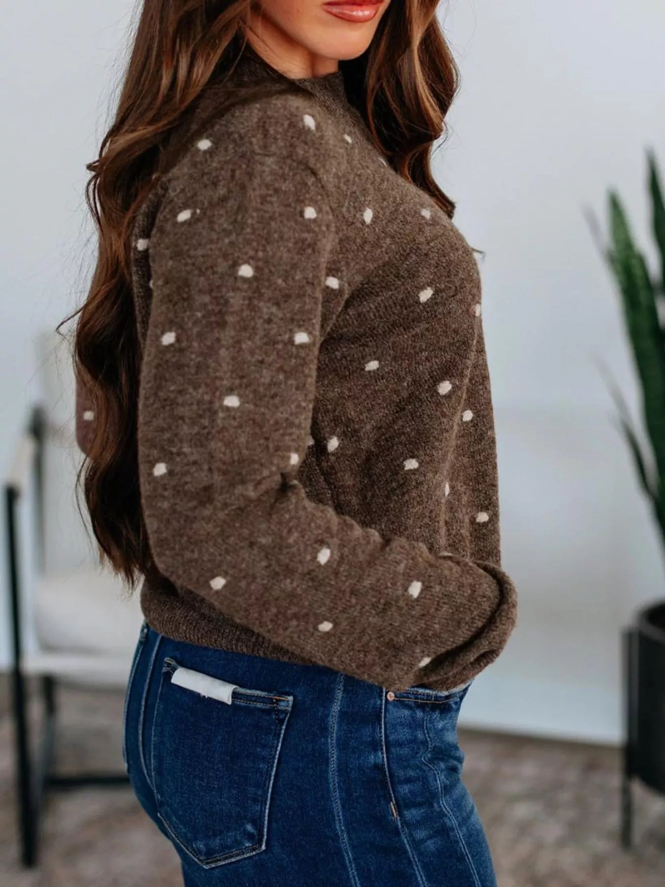 Dotted Print Ribbed Edge Knit Sweater