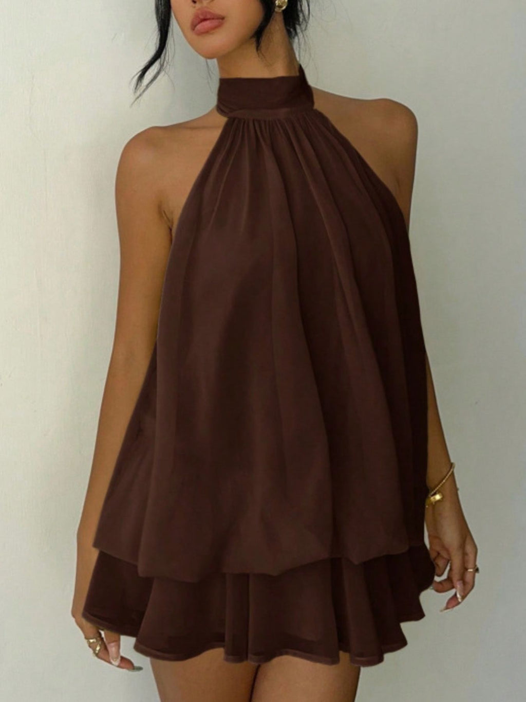 Halter Neck Layered Mini Dress