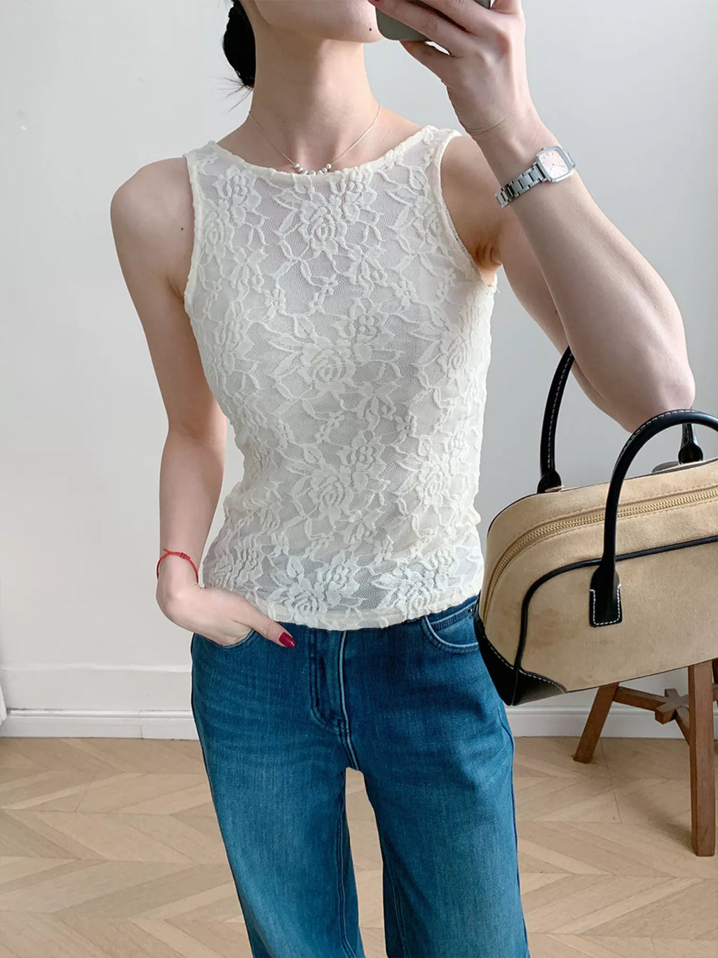 Lace Round Neck Long Sleeve Top