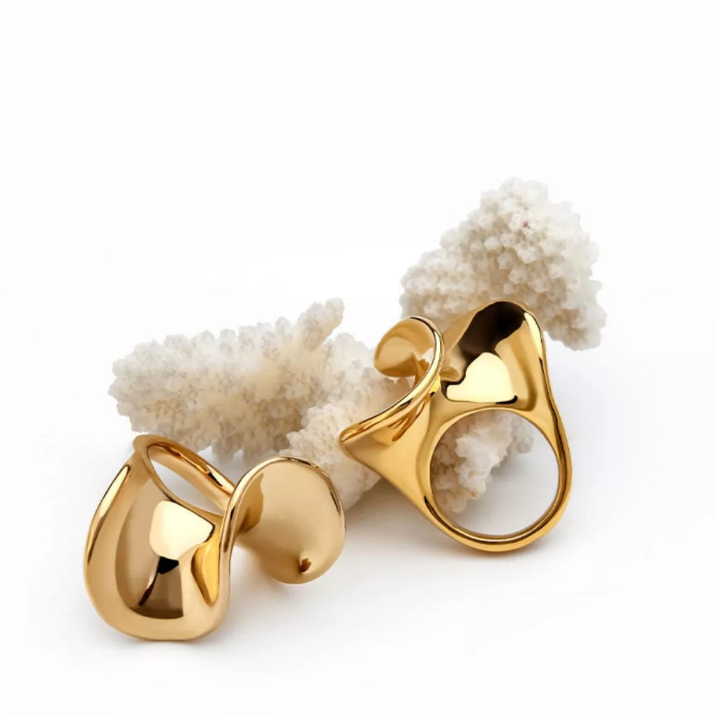 18K Gold-Plated Copper Geometric Sculptural Ring