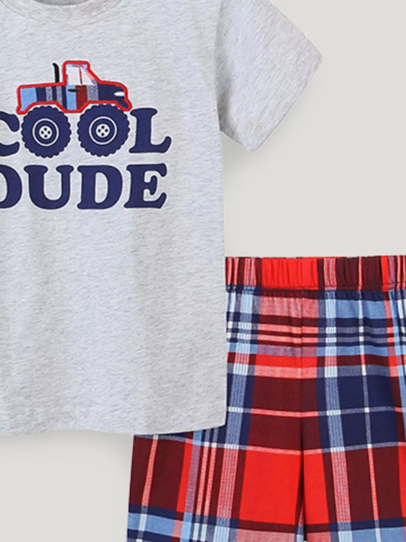 Children's Cool Dude Monster Truck Graphic Tee and Plaid Shorts Set