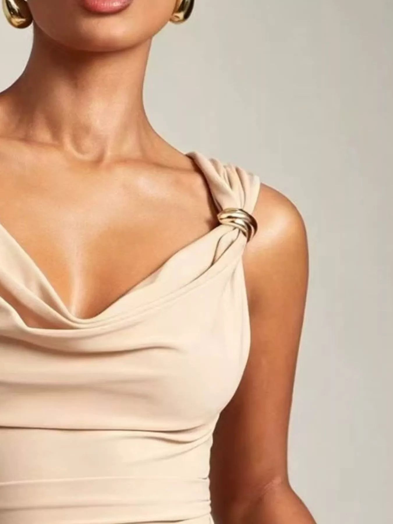 Cowl Neck Tank with Metal Ring Accents