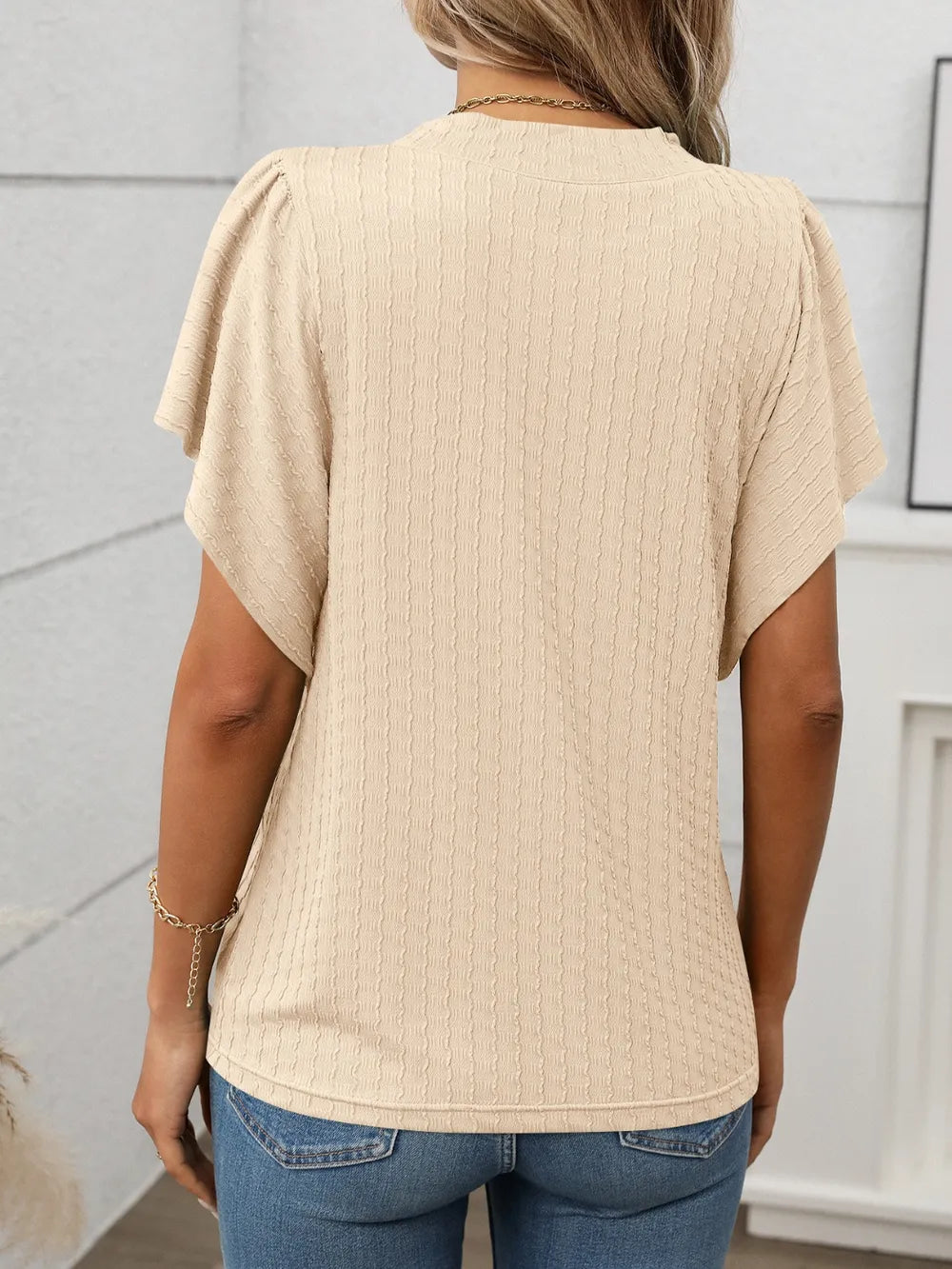 Round Neck Flutter Sleeve T-Shirt