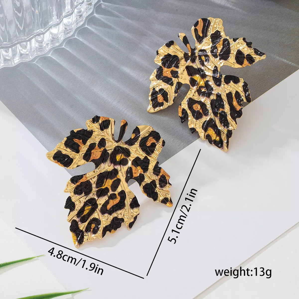 Alloy Leopard Print Leaf Earrings