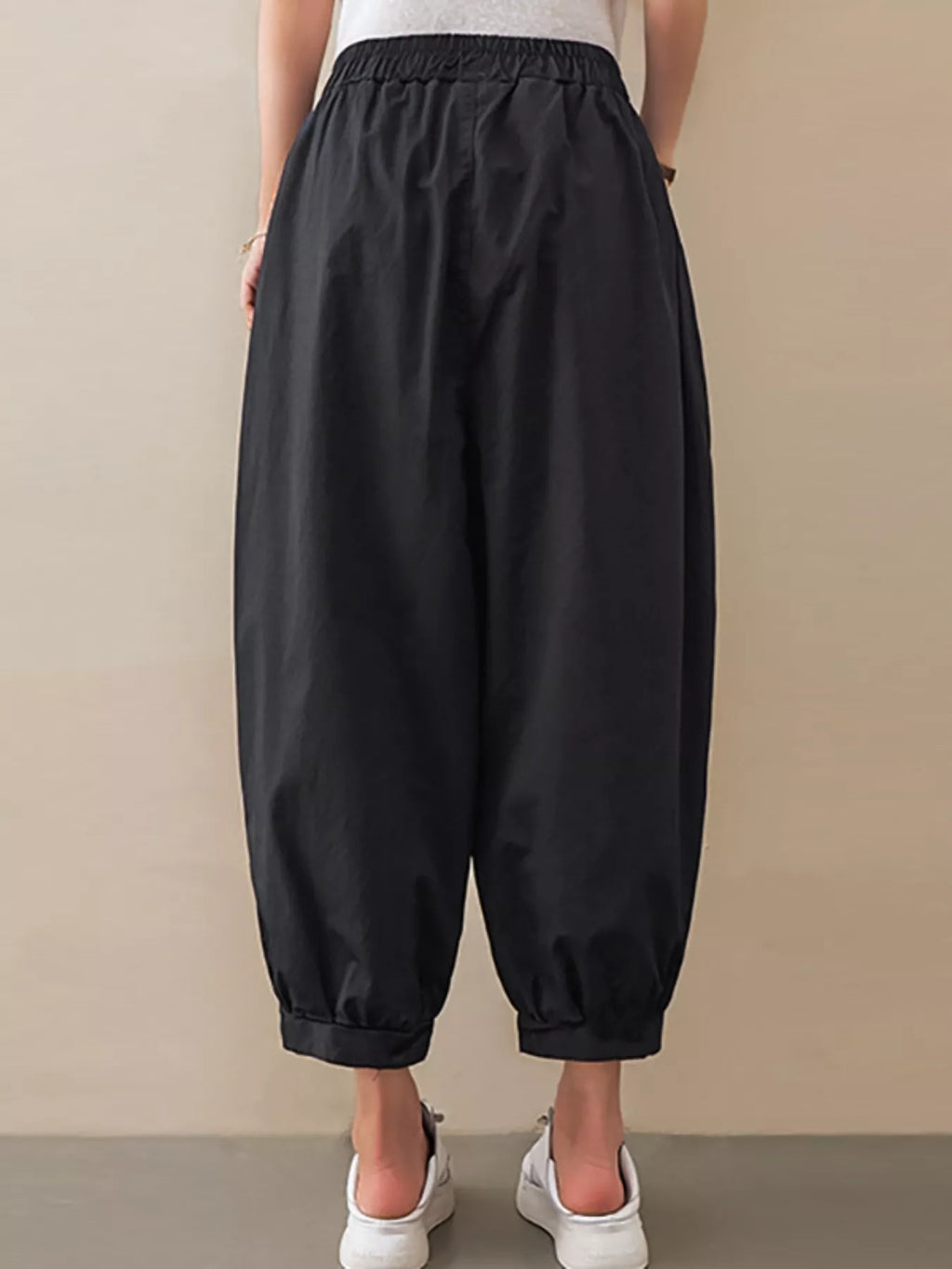 Loose Fit Elastic Waist Harem Pants