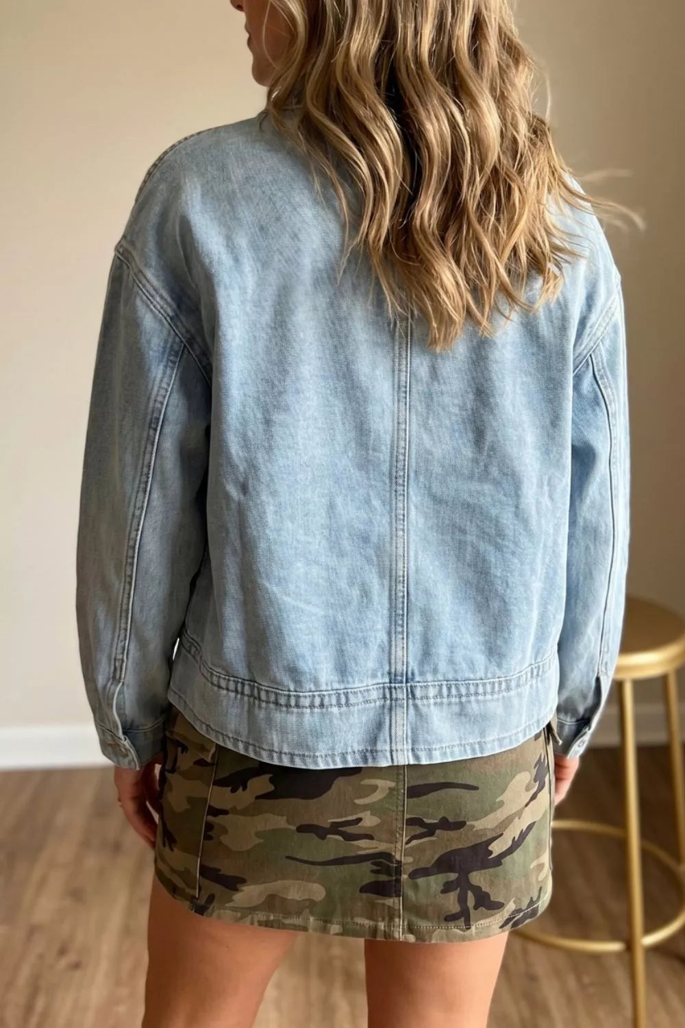 Draw-cord Hem Light Wash Denim Jacket