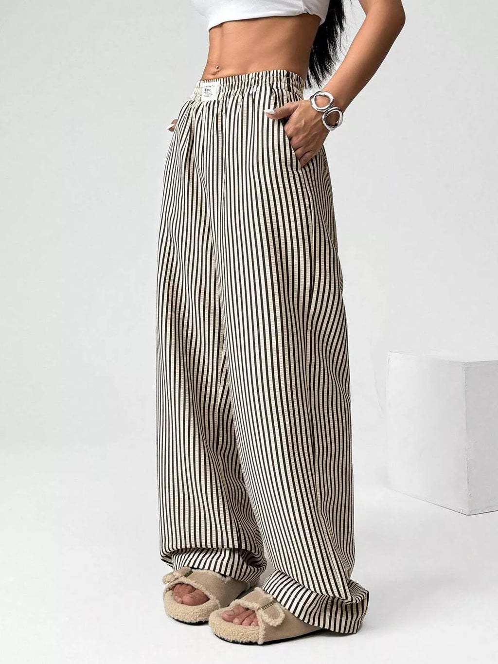 Striped High-Waisted Wide Leg Pants