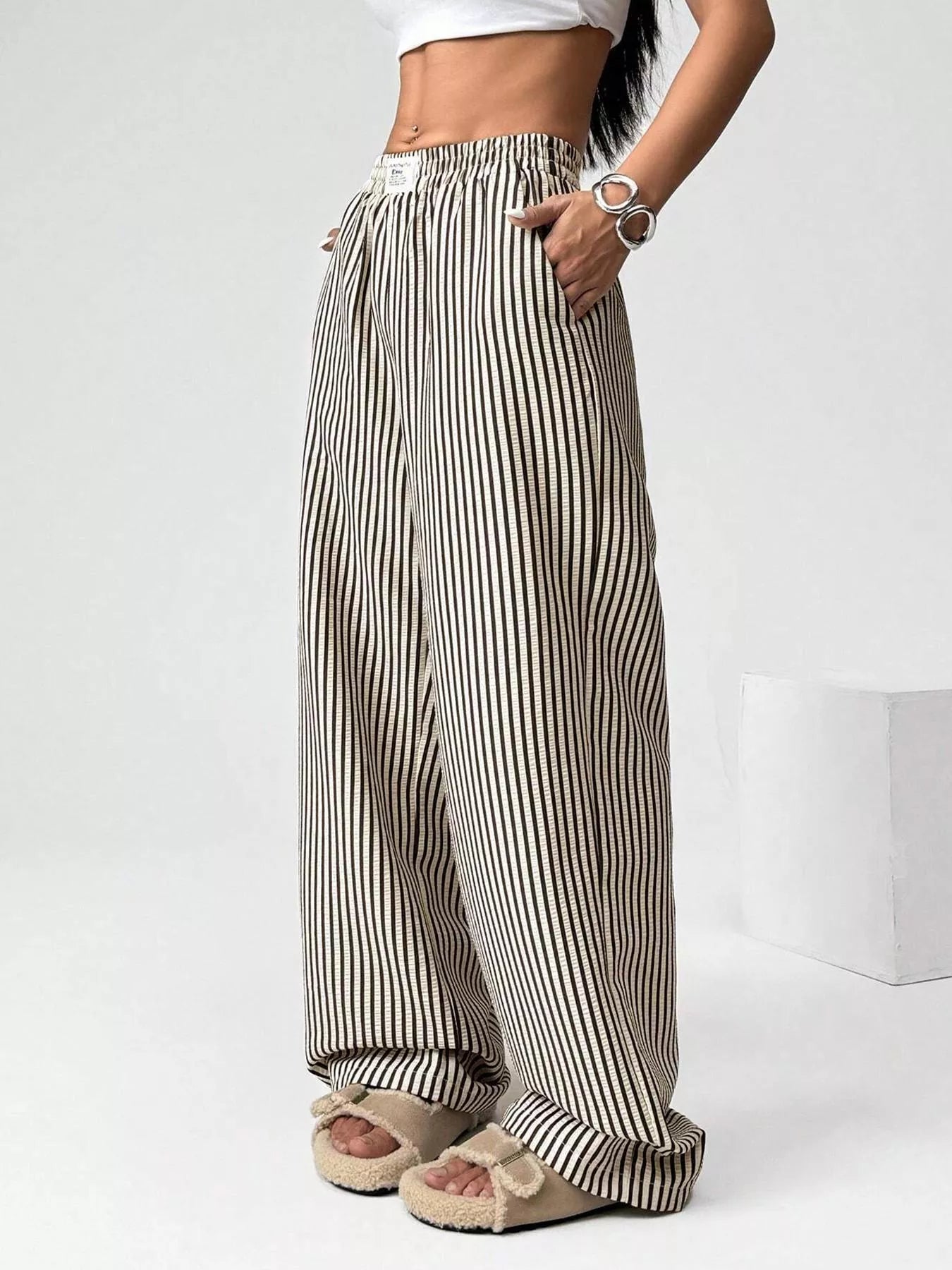 Striped High-Waisted Wide Leg Pants