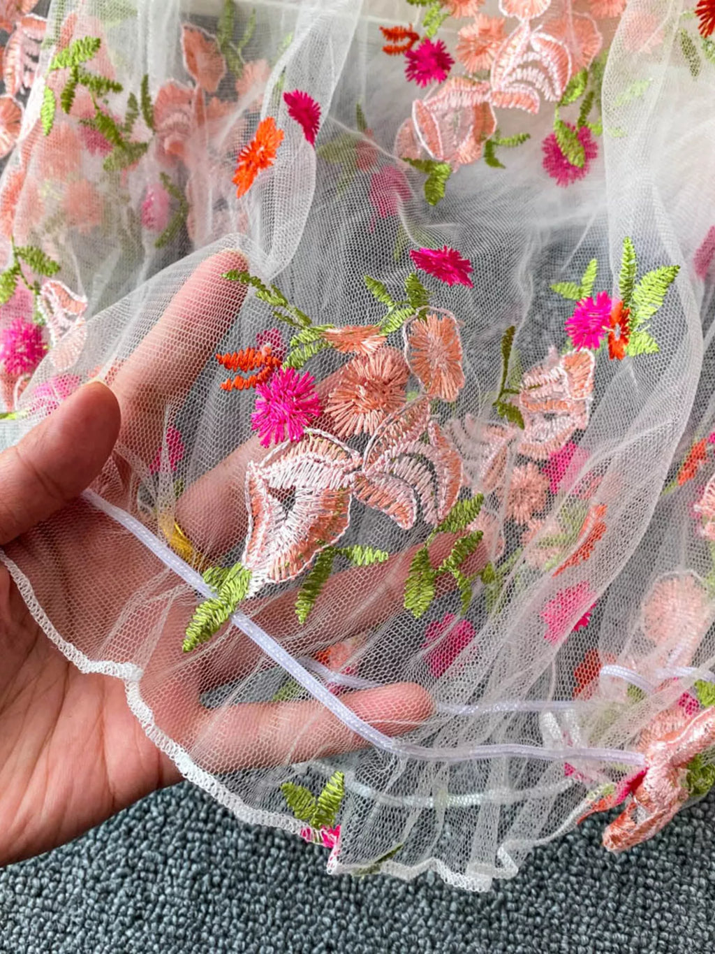 Floral Embroidered Mesh Off-Shoulder Top