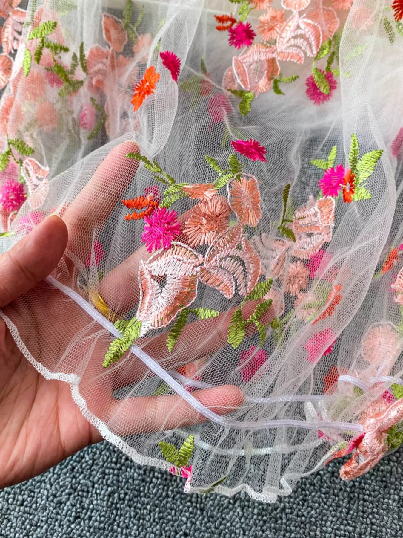 Floral Embroidered Mesh Off-Shoulder Top