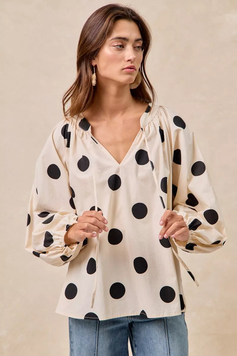 BiBi Polka Dot Exaggerated Balloon Sleeves Blouse