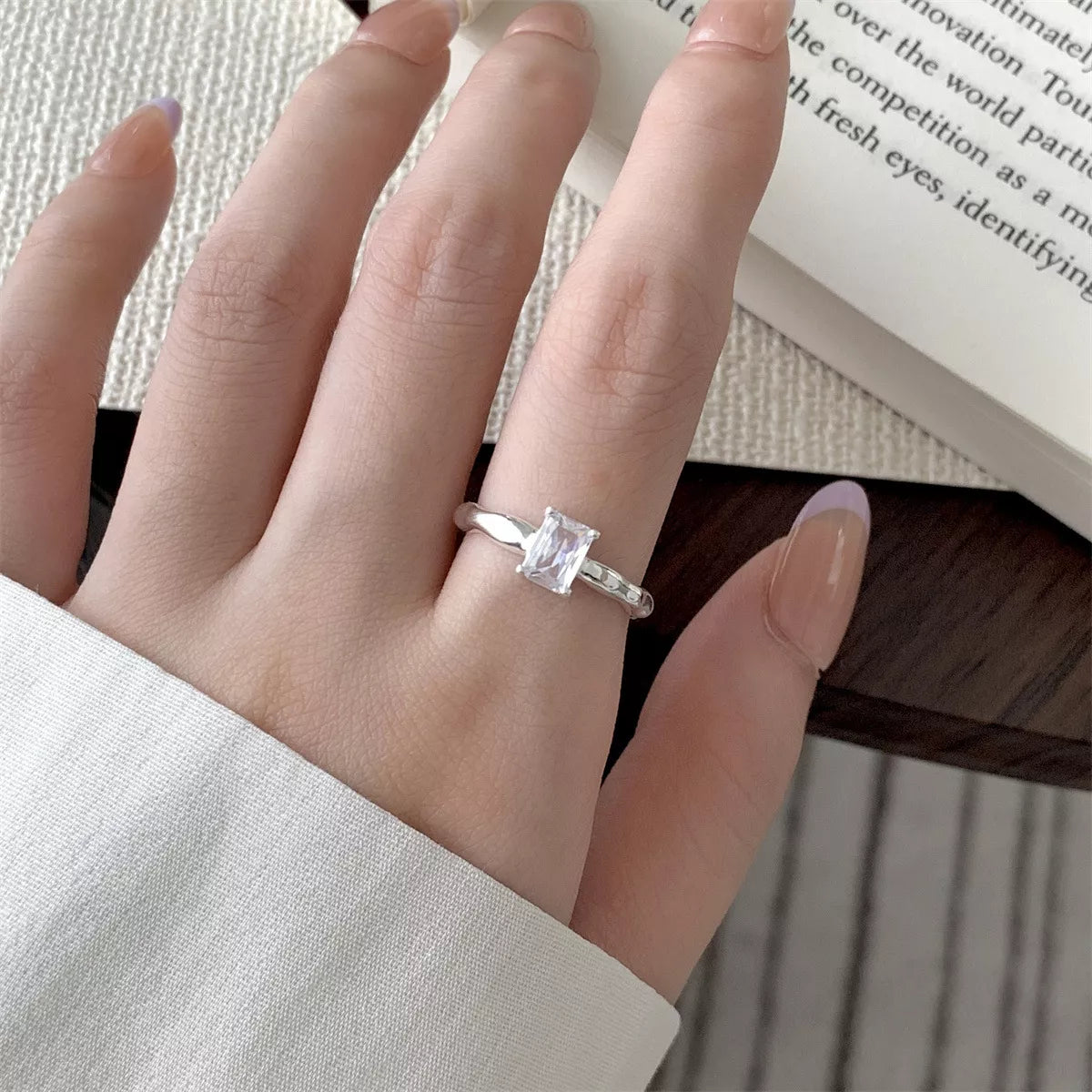 925 Sterling Silver Zircon Geometric Ring
