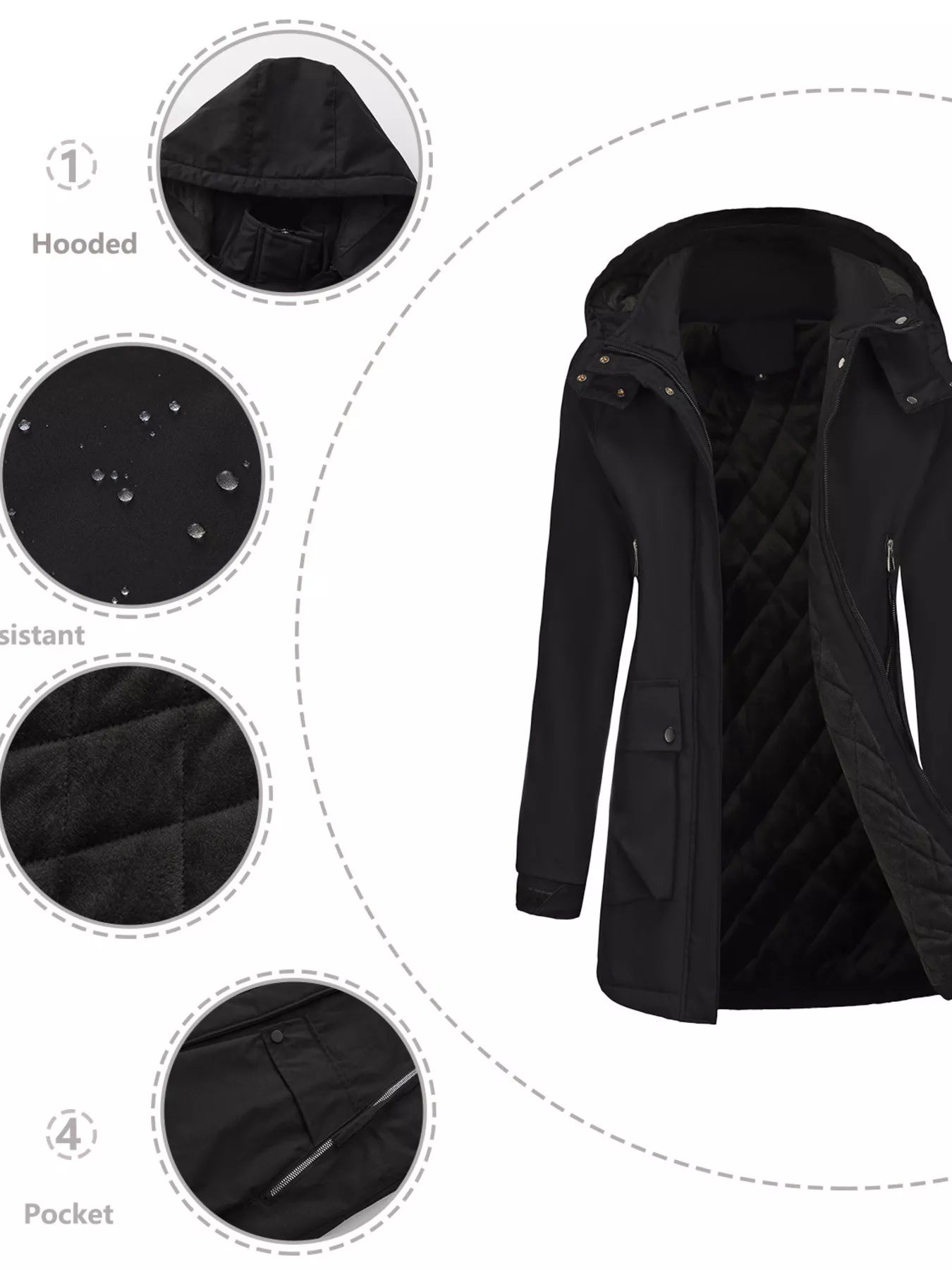 Full Size Zip Up Hooded Parka Outerwear Plus Size
