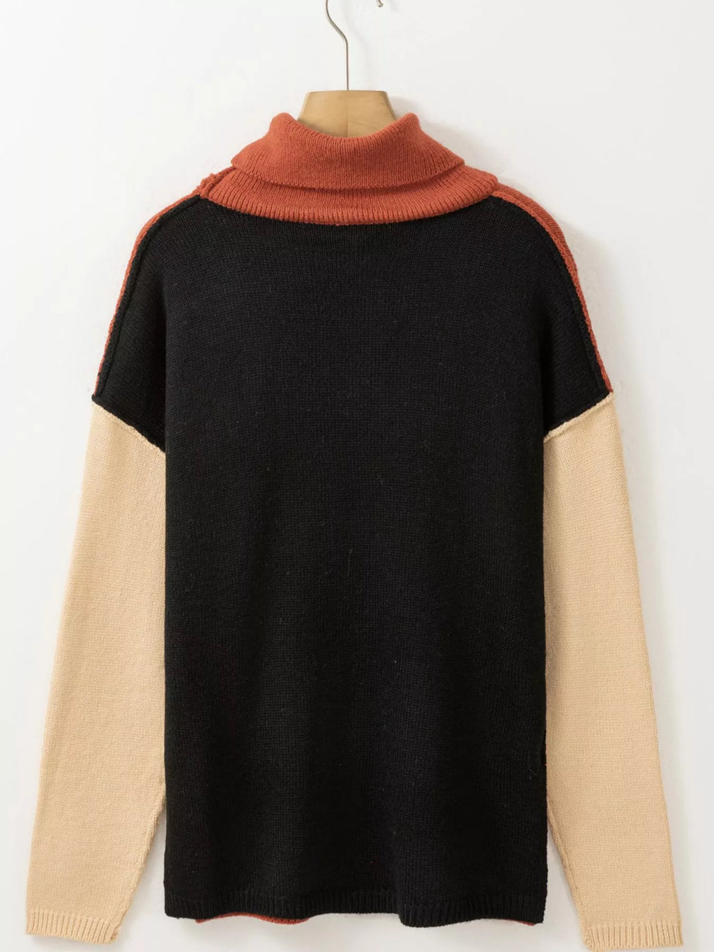 Color Block Turtleneck Drop Shoulder Knit Sweater