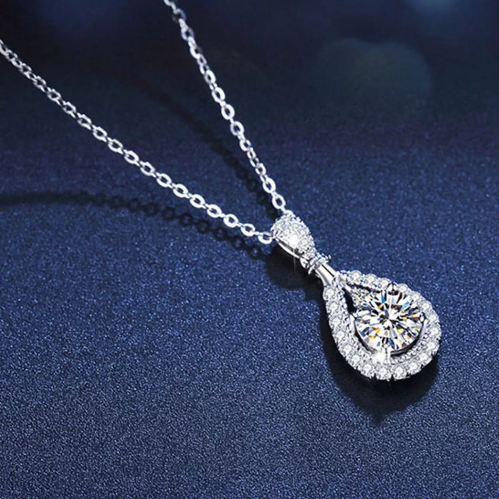 5 Carat 925 Sterling Silver Moissanite Teardrop Necklace