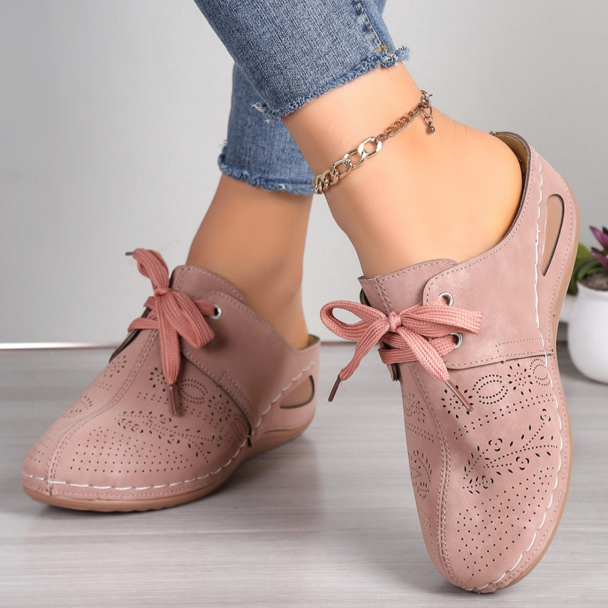 Lace-Up Wedge Slip-Ons