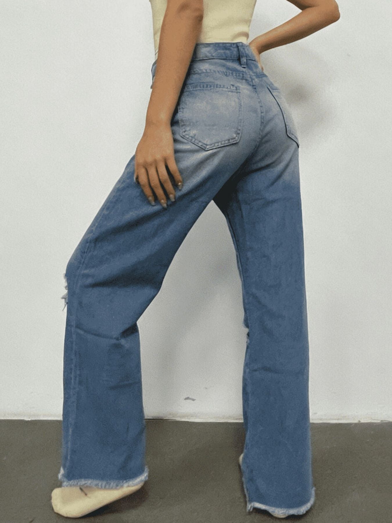 Distressed Raw Hem Bootcut Jeans