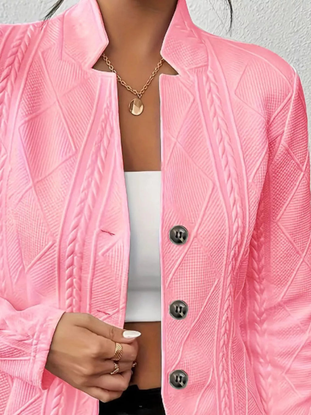 Textured Knit Button-Front Blazer