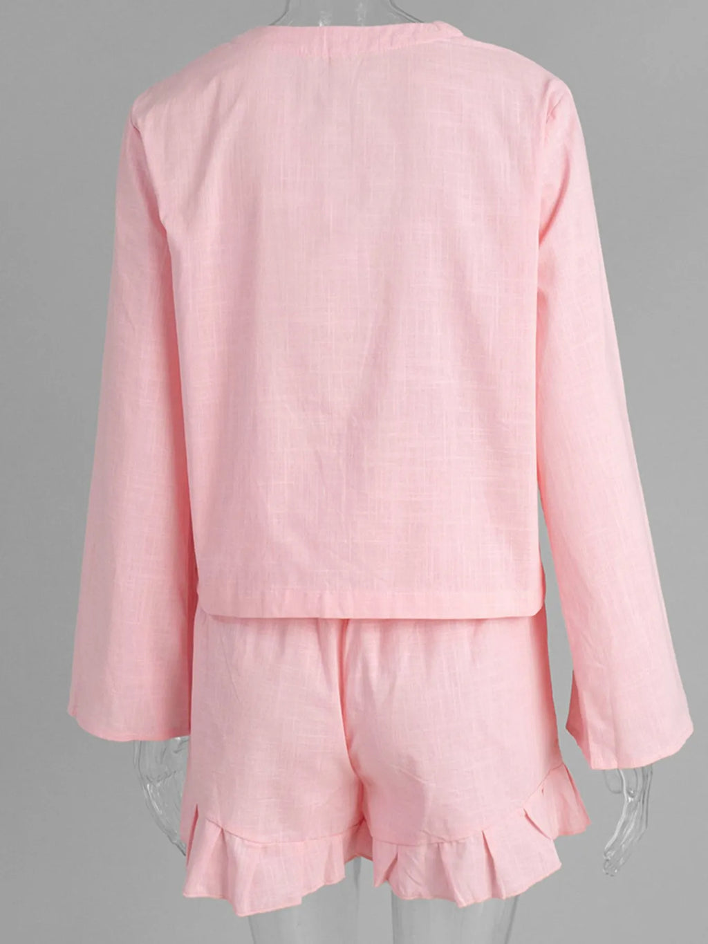 Tie Front Long Sleeve Top and Shorts Set