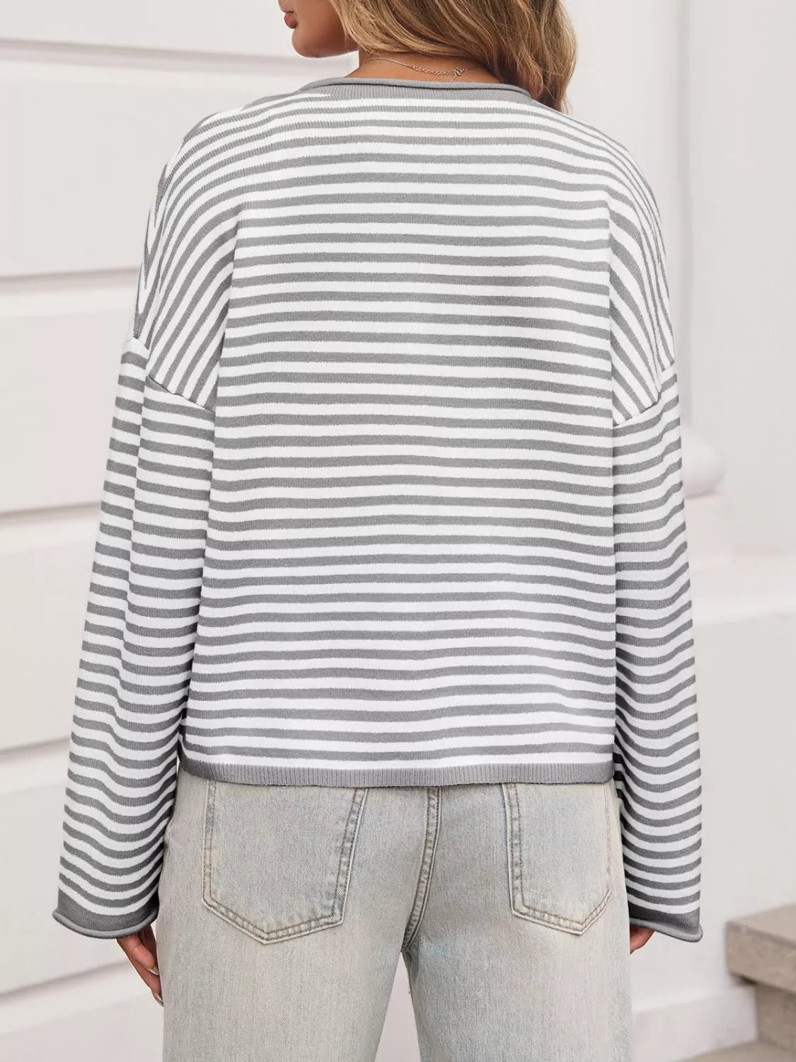 Striped Button-Down Knit Cardigan
