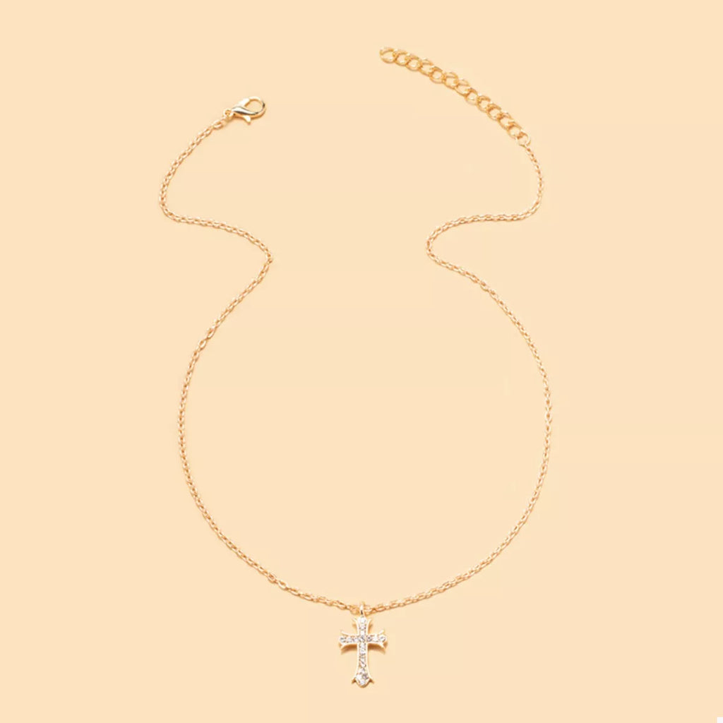 18K Gold-Plated Rhinestone Cross Necklace
