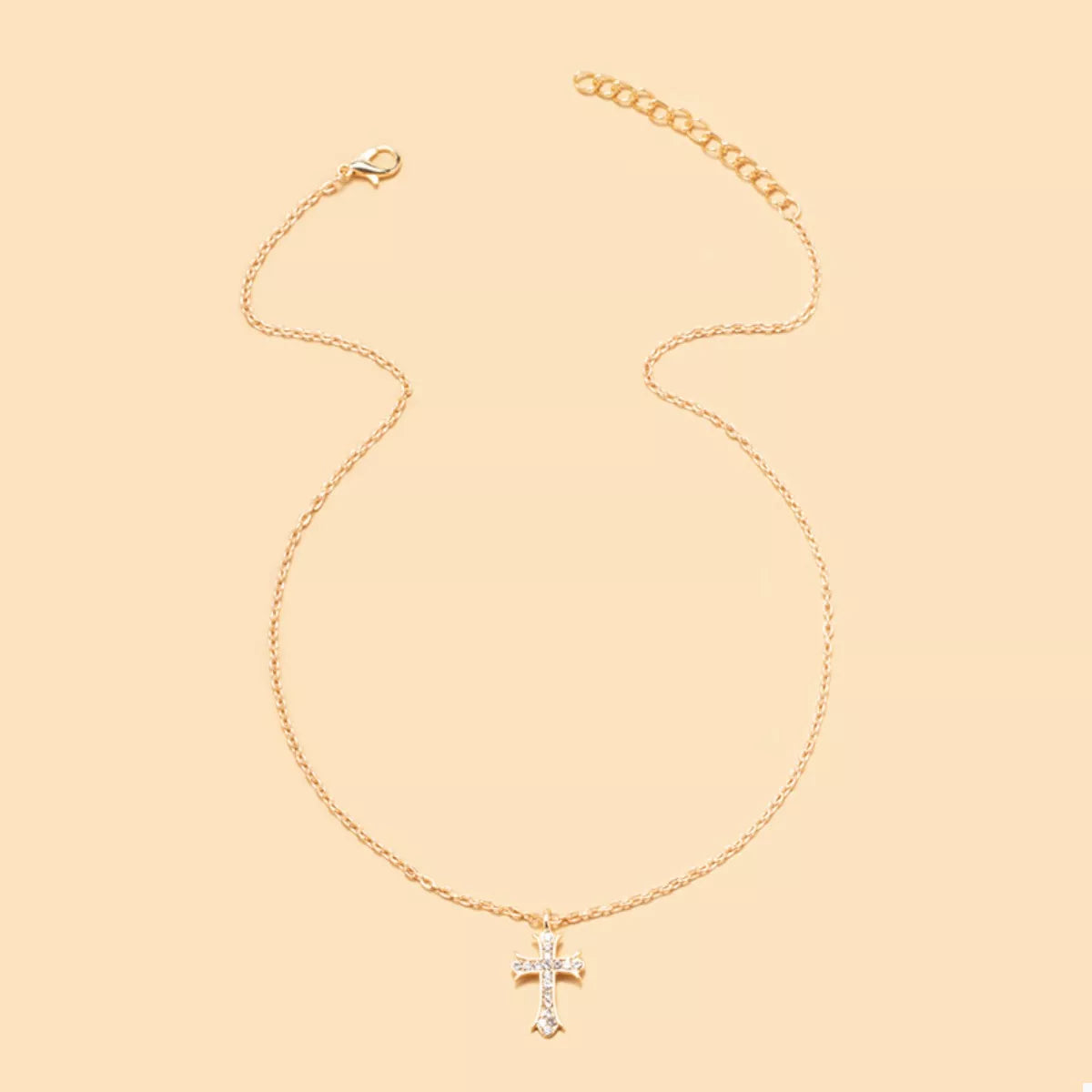 18K Gold-Plated Rhinestone Cross Necklace