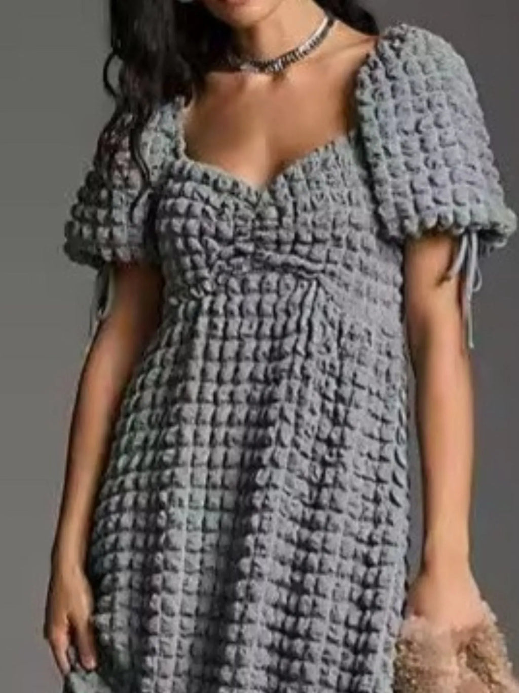 Textured Sweetheart Neck Short Sleeve Dress