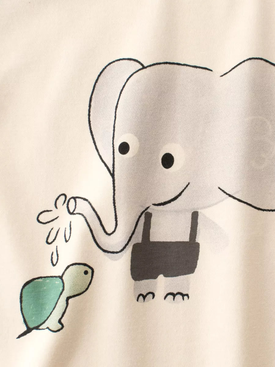 Children's Cartoon Elephant Round Neck T-Shirt