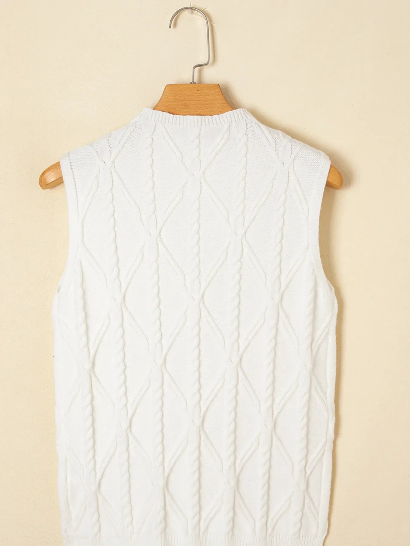 Pearled Mock Neck Textured Knit Sweater Vest