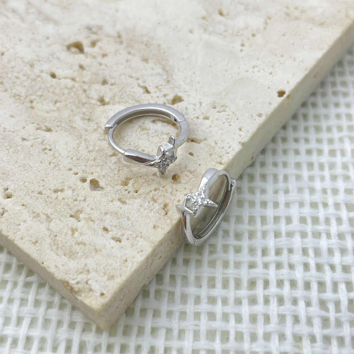 925 Sterling Silver Star Hoop Earrings