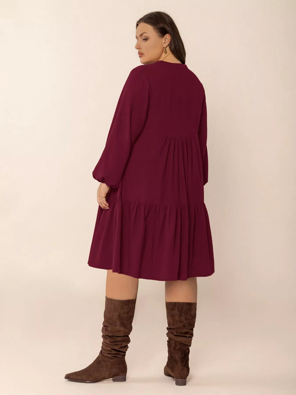 Plus Size Button Front Balloon Sleeve Dress