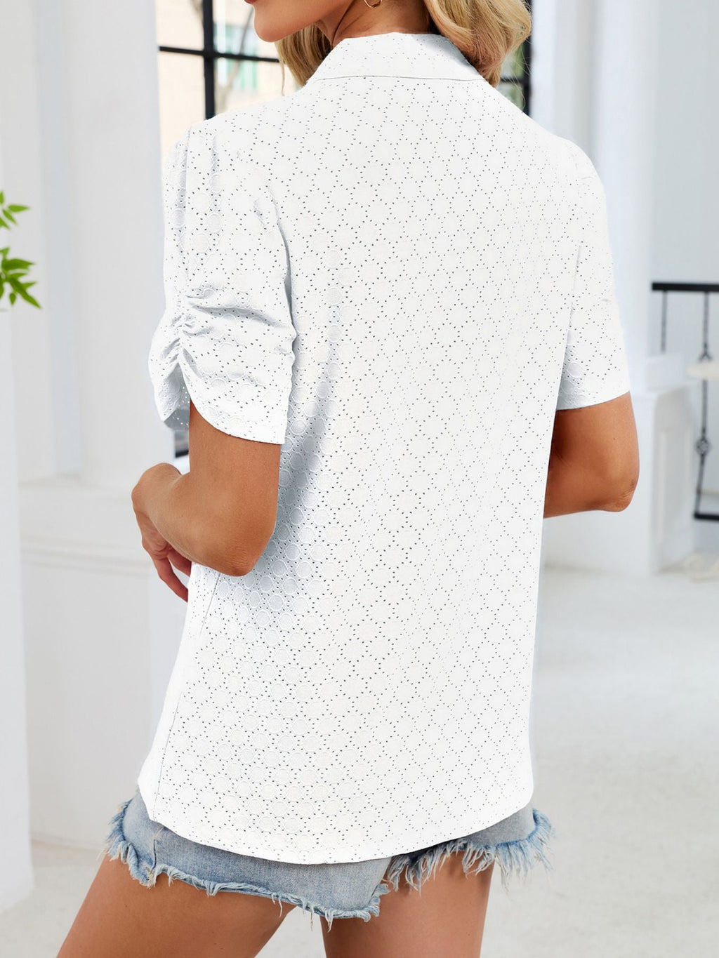 Eyelet Short Sleeve Blouse