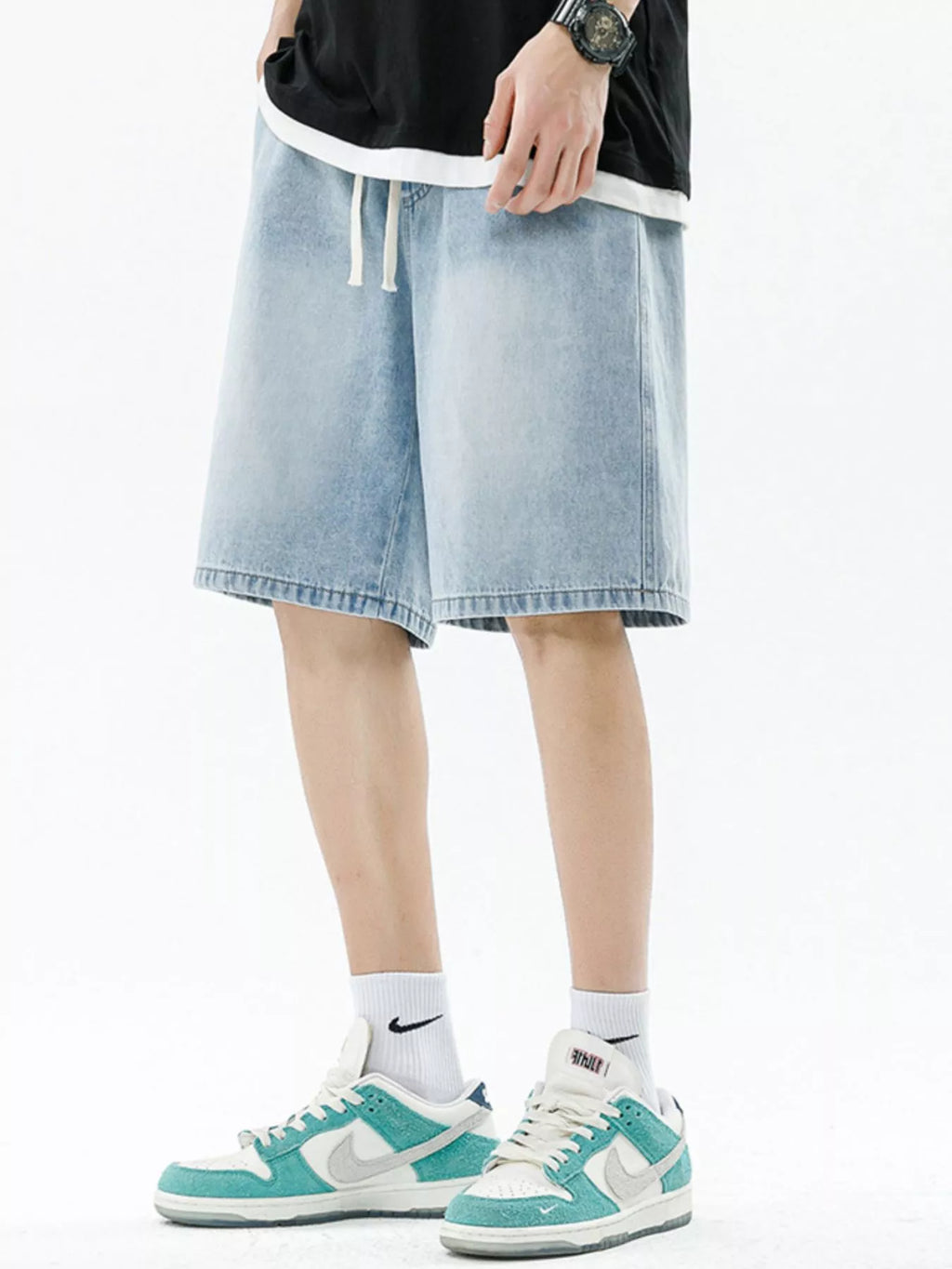 Men's Full Size Drawstring Wide Leg Denim Shorts Plus Size