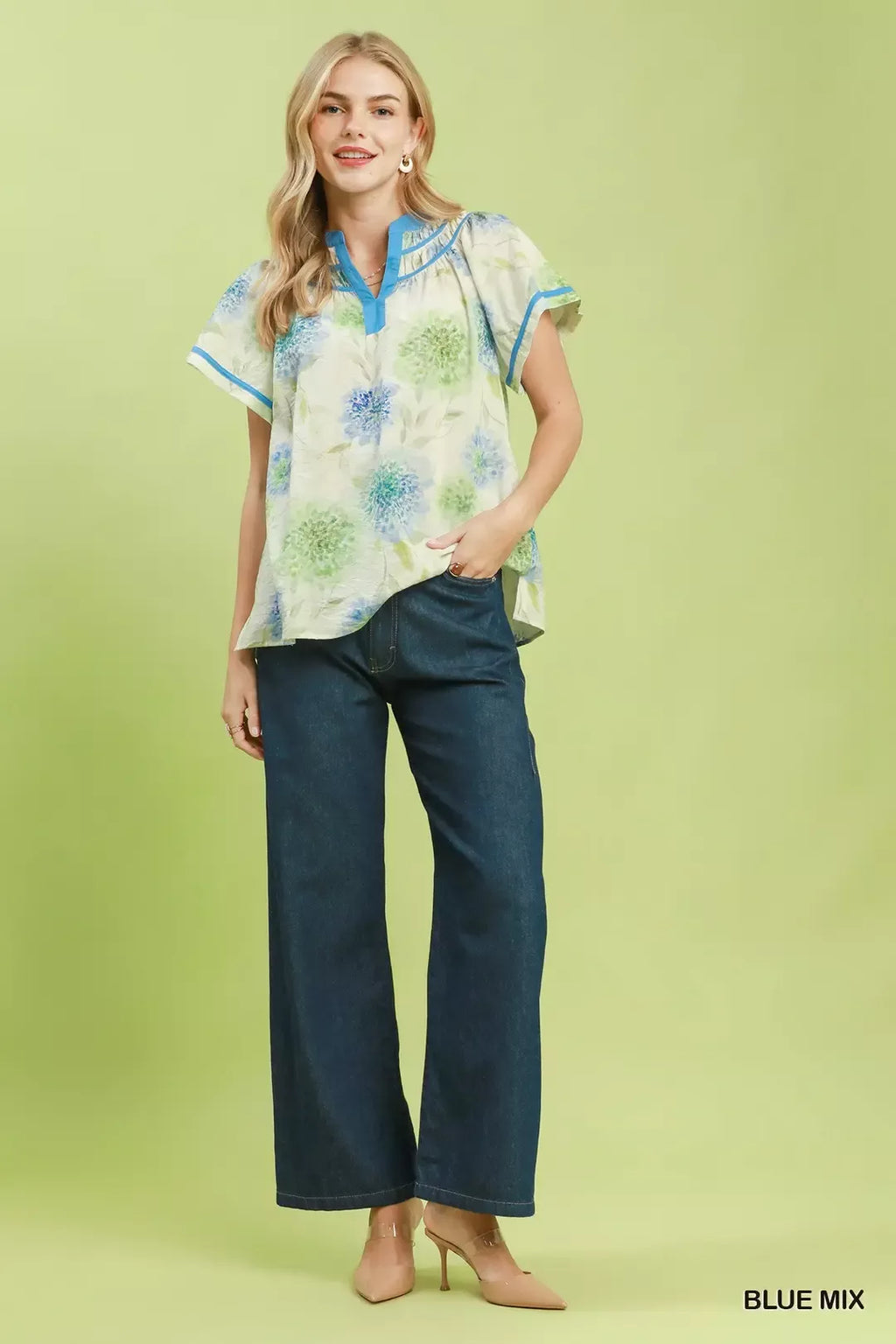 Umgee Floral Flutter Sleeve Blouse