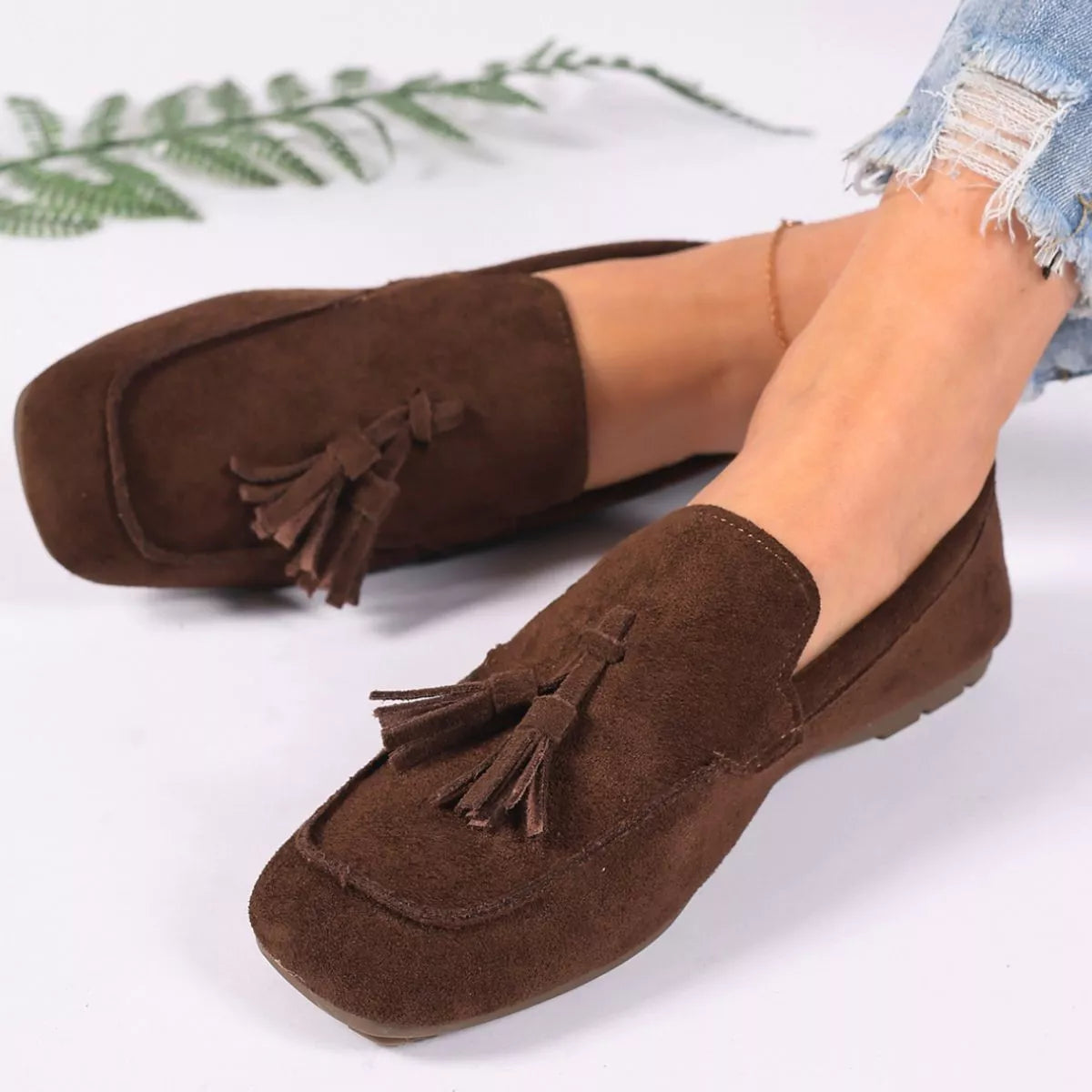 Tassel Accent Suede Loafers