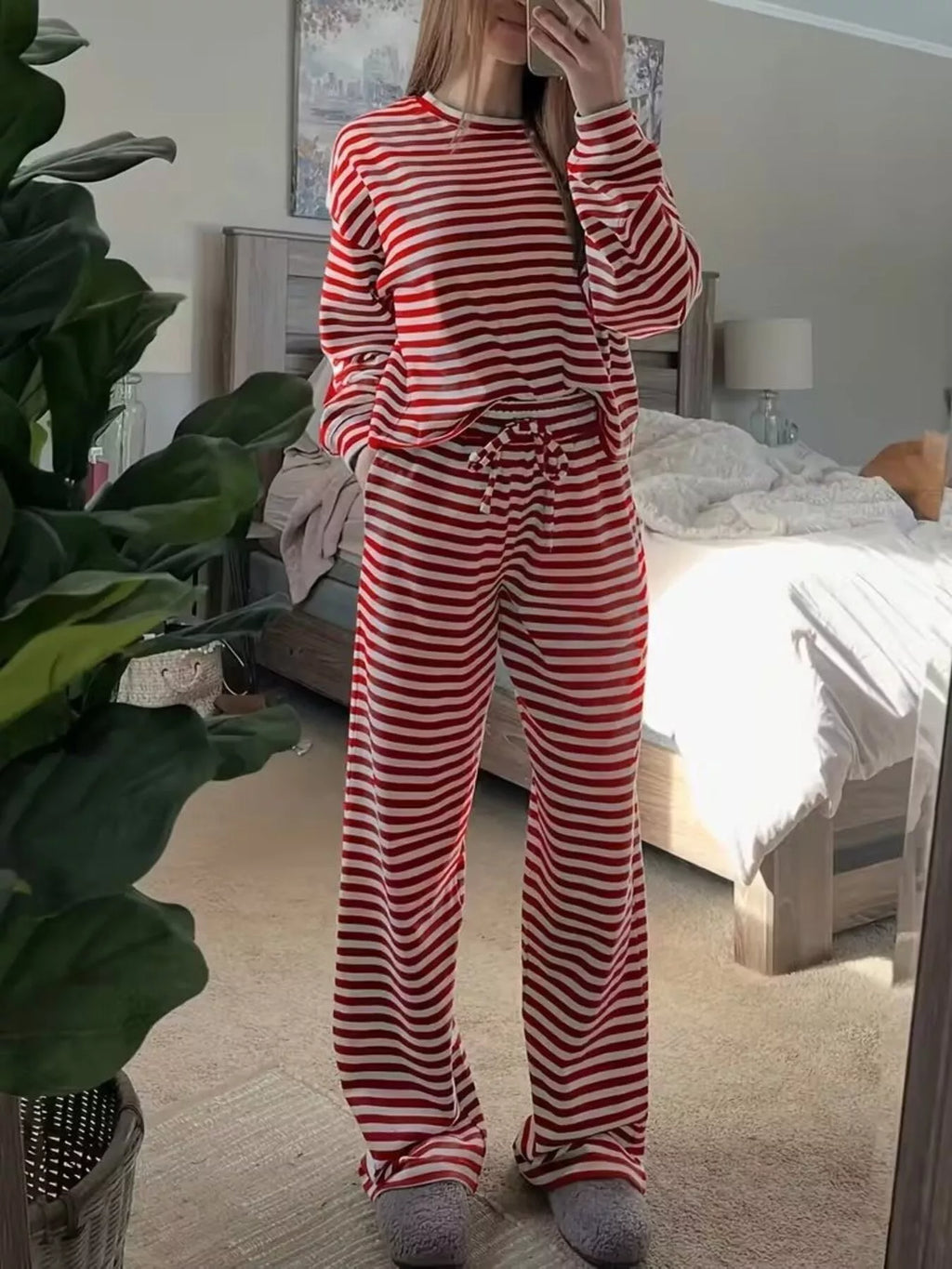 Striped Long Sleeve Top and Pants Set