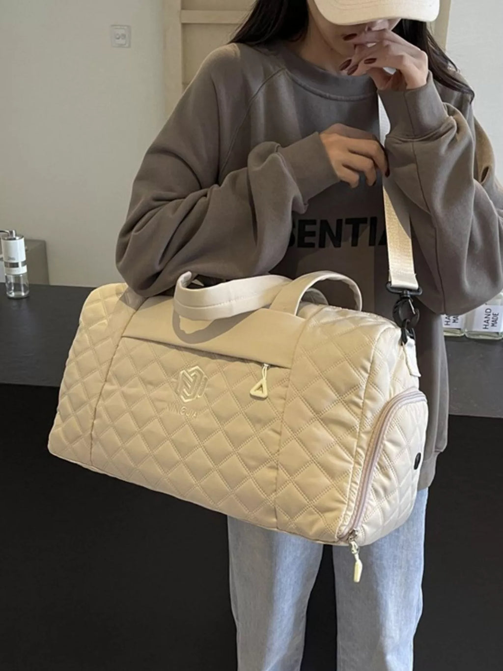 Quilted Duffel Bag with Adjustable Strap