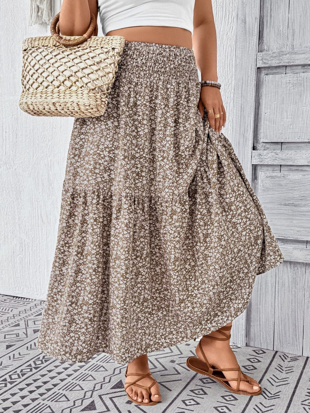 Plus Size Floral Print Tiered Skirt