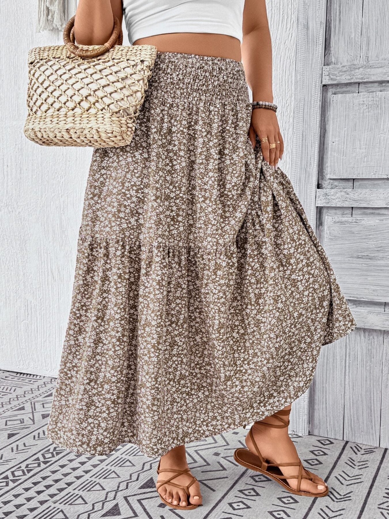 Plus Size Floral Print Tiered Skirt