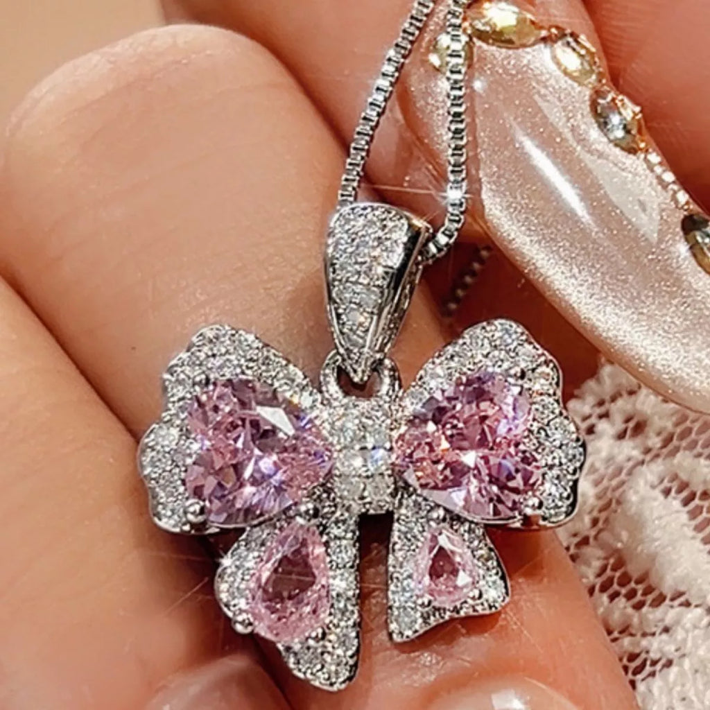 Zircon Bow Pendant Necklace