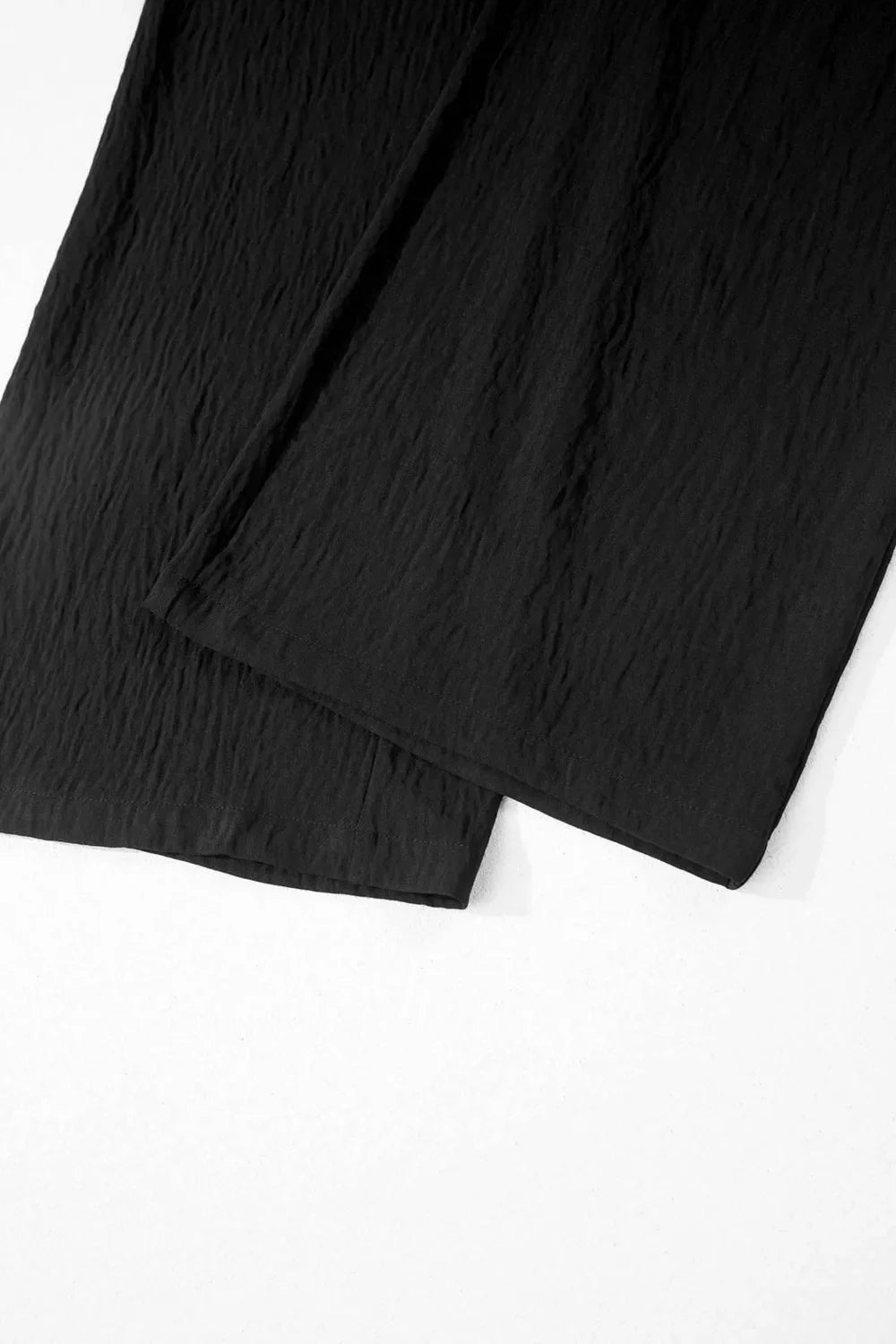 Solid Color Textured Crossed Waist Loose Pants