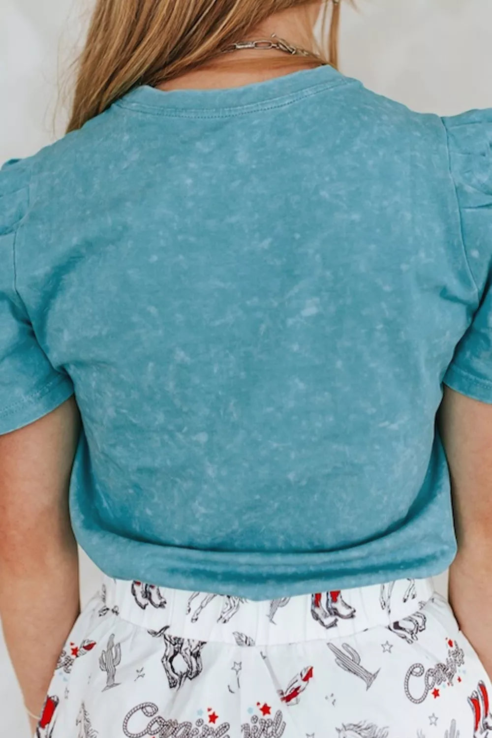 Vintage Wash Embroidered Puff Sleeve T-Shirt
