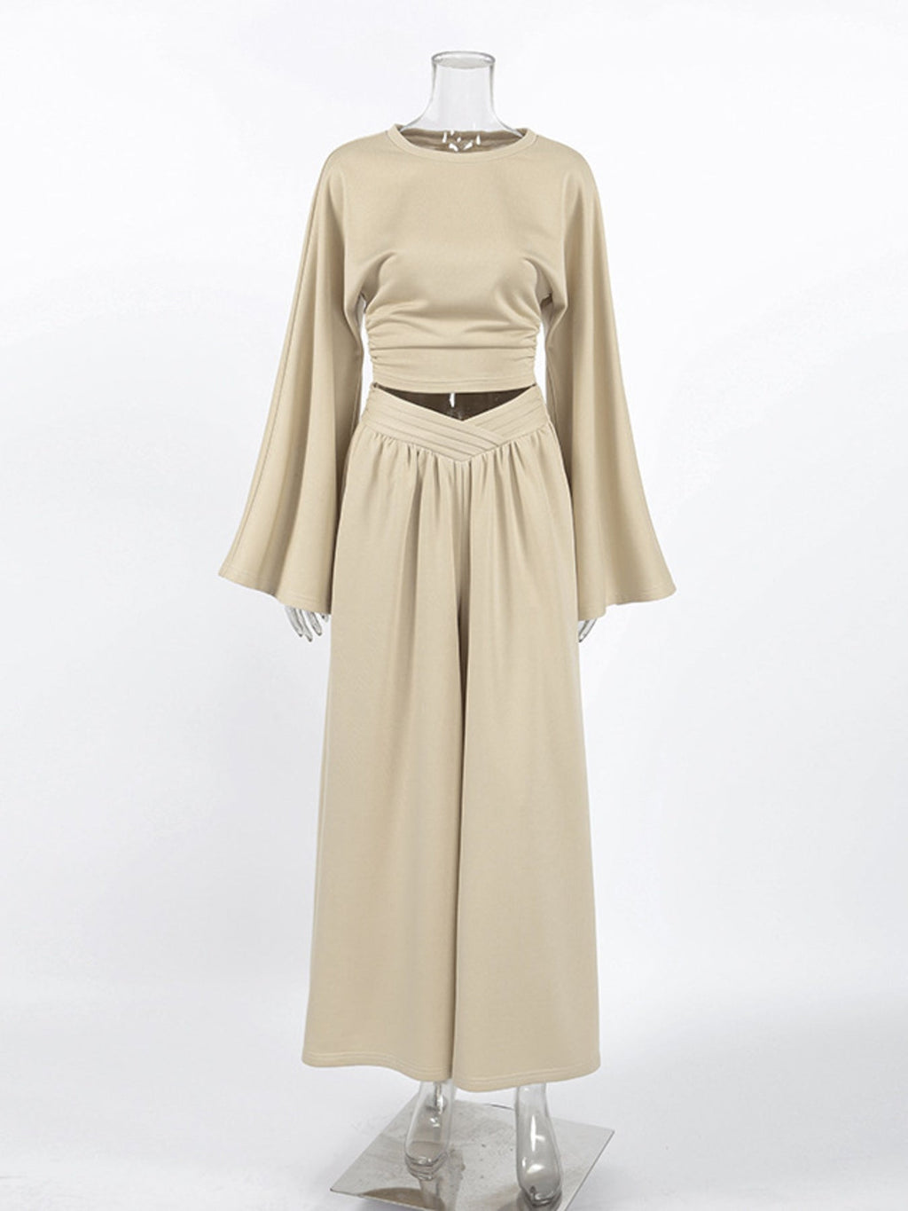 Round Neck Top and Wide Leg Pants Set