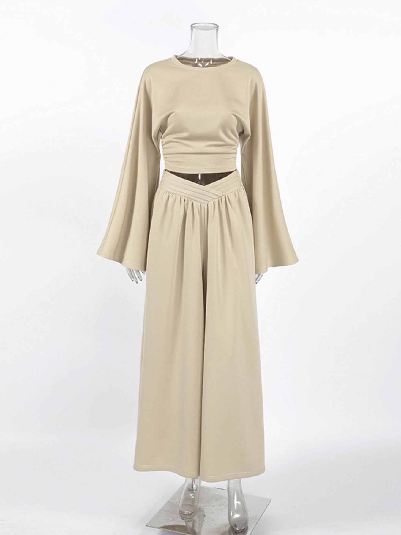 Round Neck Top and Wide Leg Pants Set