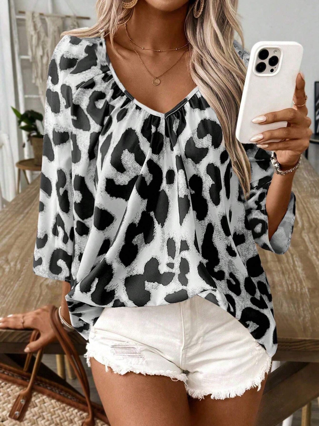 Leopard Print V-Neck Blouse