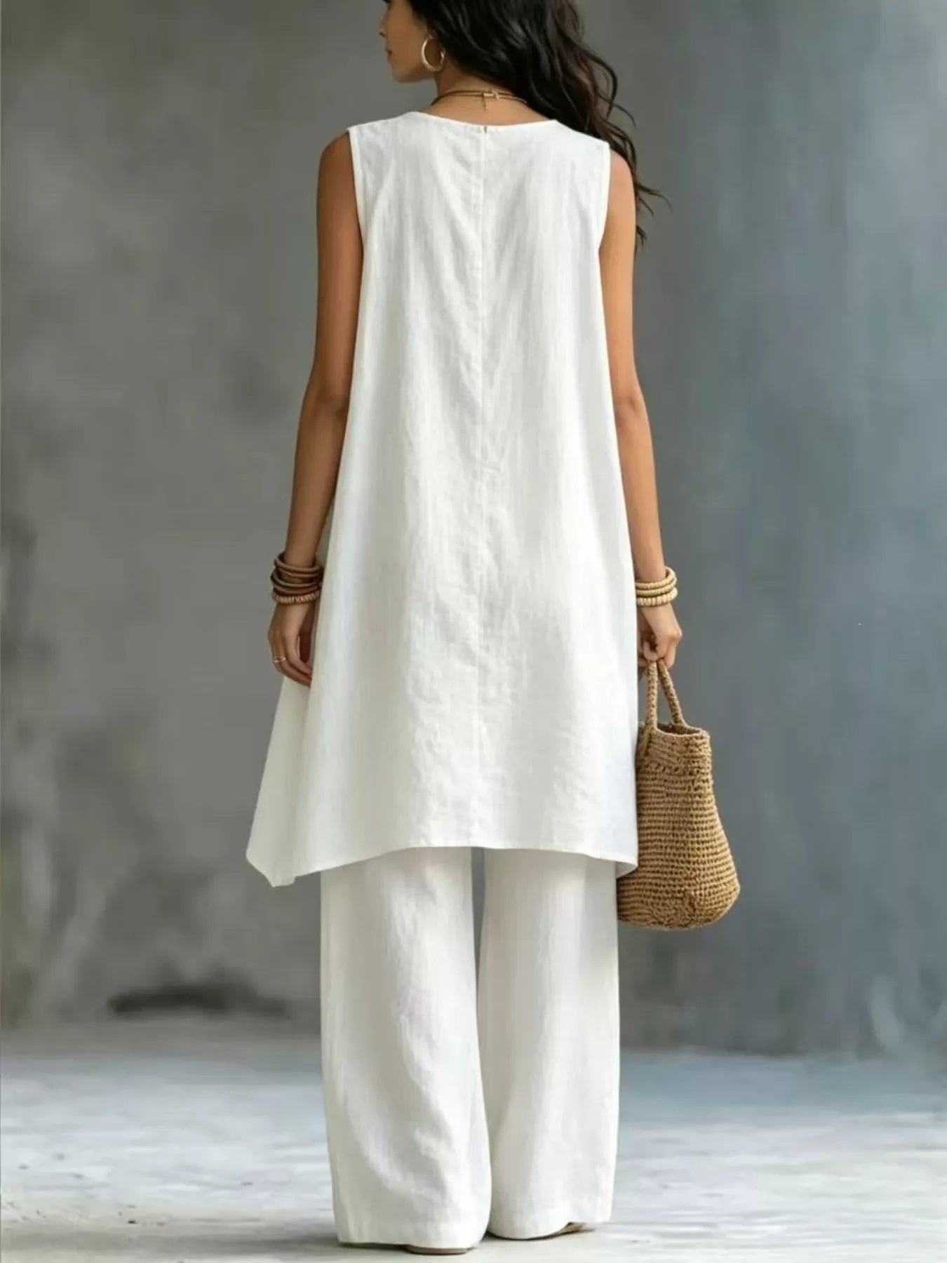 Sleeveless Asymmetrical Top and Wide-Leg Pants Set