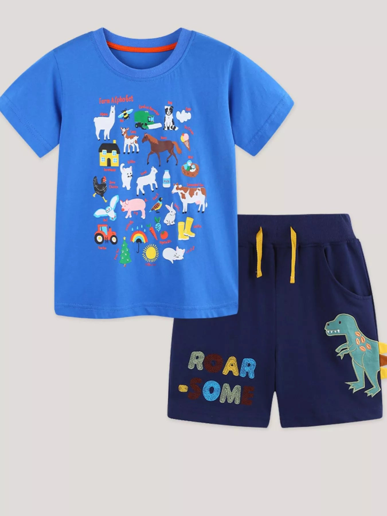 Children's Farm Alphabet T-Shirt and Dinosaur Adventure Pants Set