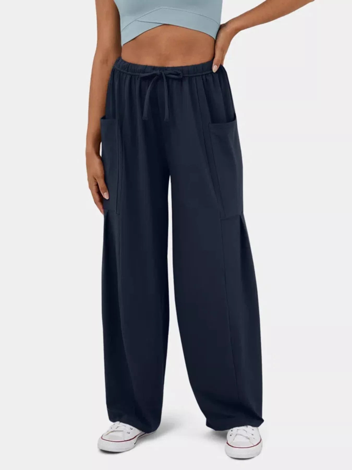 High-Waisted Drawstring Wide-Leg Pants