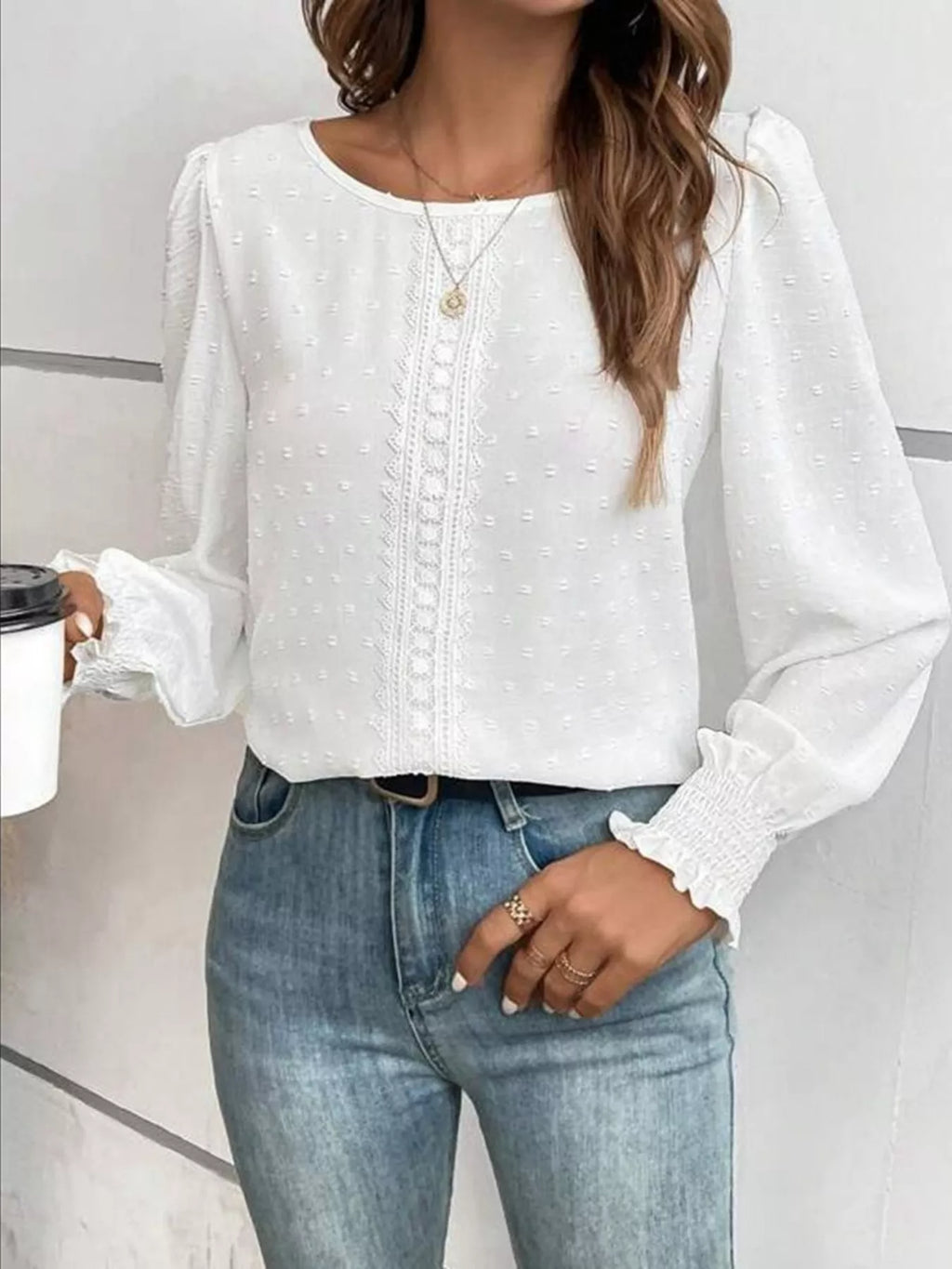 Swiss Dot Long Sleeve Blouse